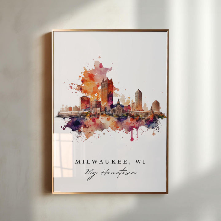 Milwaukee WI wall art - Wisconsin, Milwaukee poster, Milwaukee Wedding gift, Birthday present, Custom Text, Personalised Gift