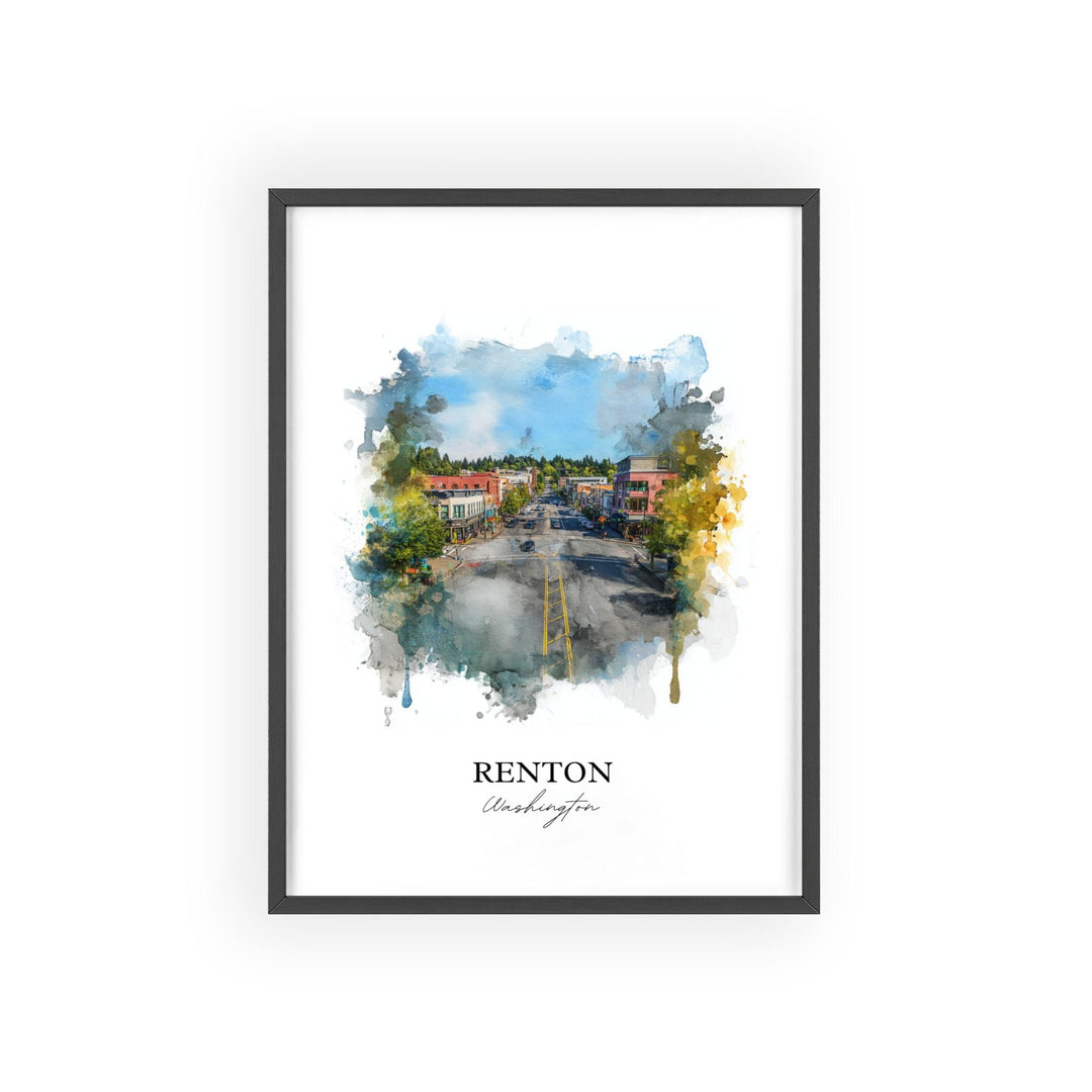 Renton WA Wall Art, Renton Print, Renton Watercolor Art, Renton Washington Gift, Travel Print, Travel Poster, Housewarming Gift