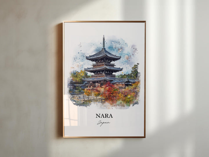 Nara Wall Art, Honshu Japan Print, Japan Watercolor Art, Nara Japan Gift, Travel Print, Travel Poster, Housewarming Gift