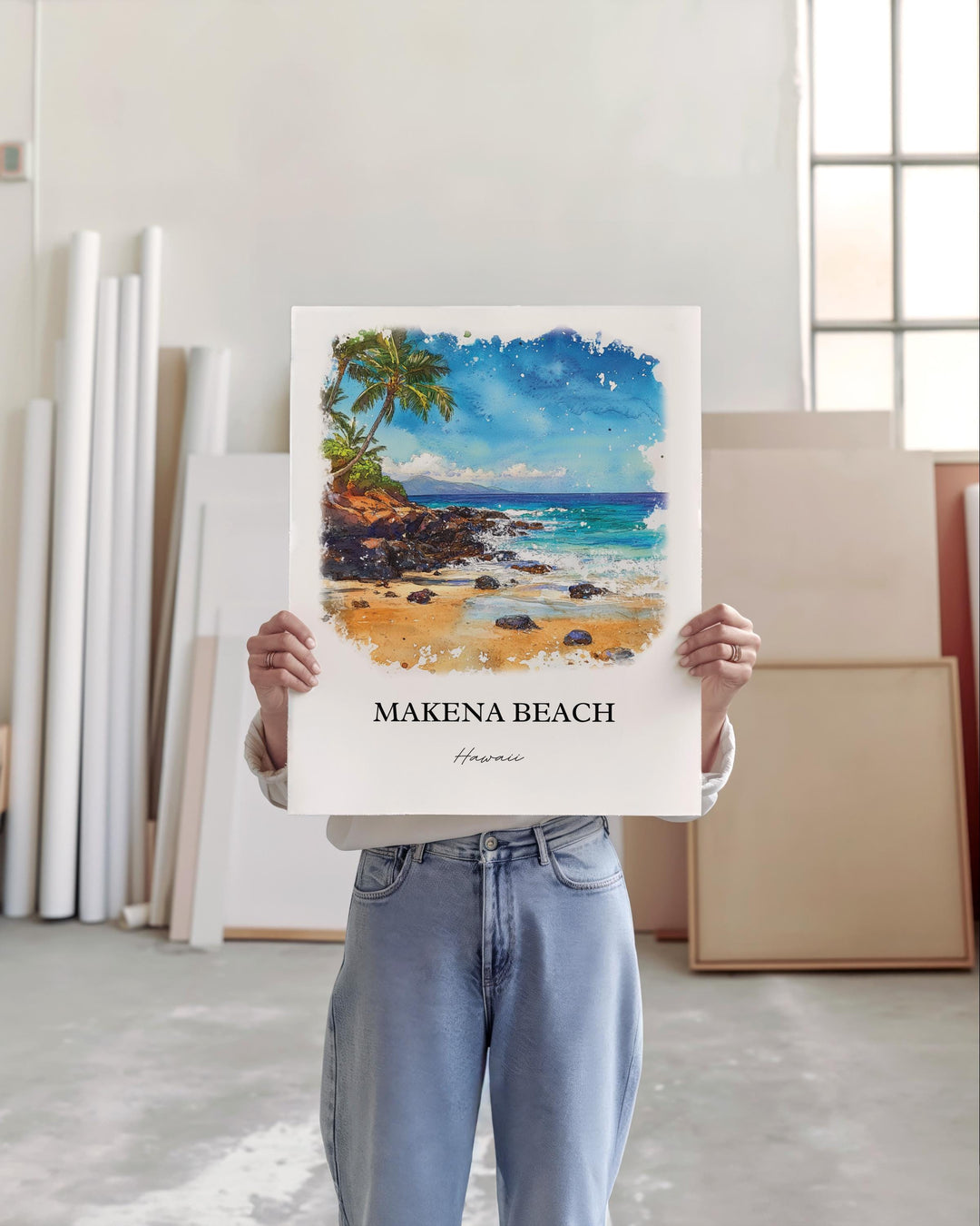 Makena Beach Wall Art, Kihei Print, Hawaii Watercolor Art, Makena Beach Gift, Travel Print, Travel Poster, Housewarming Gift