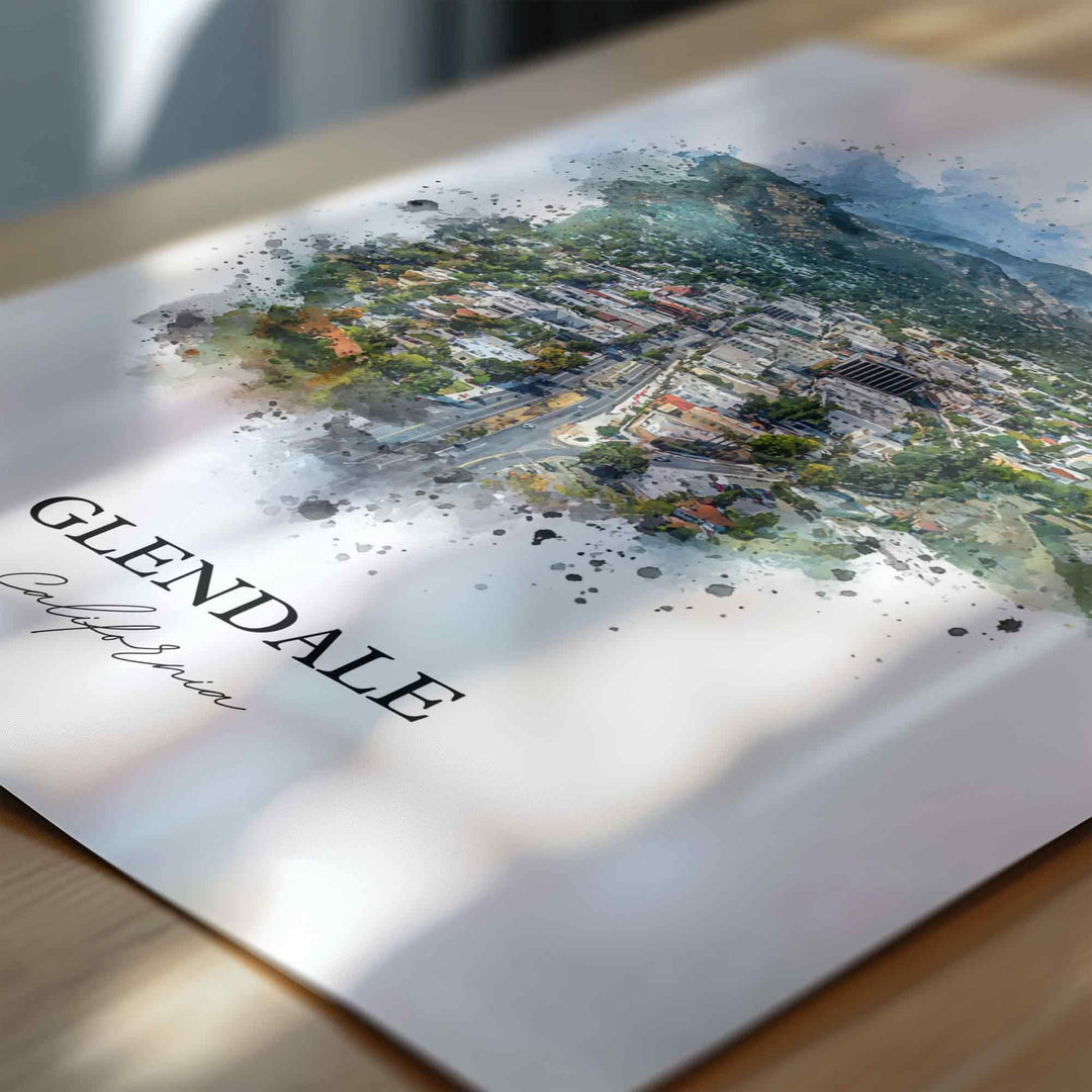 Glendale, California Wall Art, Glendale Print, California Watercolor Art, Los Angeles Gift, Travel Print, Travel Poster, Housewarming Gift