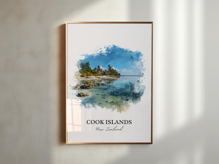Cook Islands Wall Art, Cook Islands NZ Print, New Zealand Watercolor Art, New Zealand Gift, Travel Print, Travel Poster, Housewarming Gift