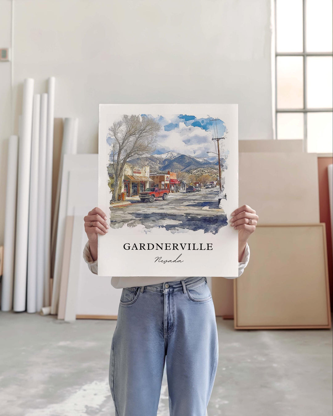 Gardnerville NV Wall Art, Gardnerville Print, Nevada Watercolor, Douglas County Nevada Gift, Travel Print, Travel Poster, Housewarming Gift