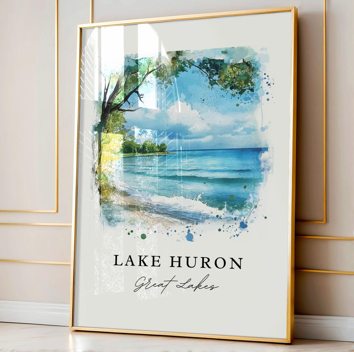 Lake Huron Wall Art, Lake Huron Print, Great Lakes Watercolor Art, Lake Huron Gift, Travel Poster, Housewarming Gift
