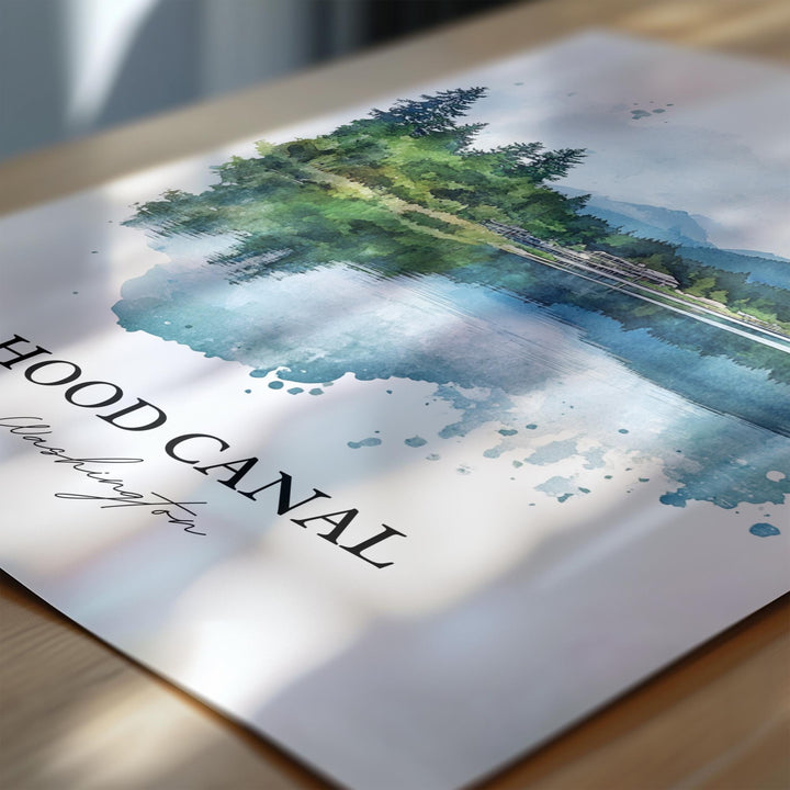 Hood Canal Wall Art, Floating Bridge Print, Hood Canal WA Watercolor Art, Hood Canal WA Gift, Travel Print, Travel Poster, Housewarming Gift