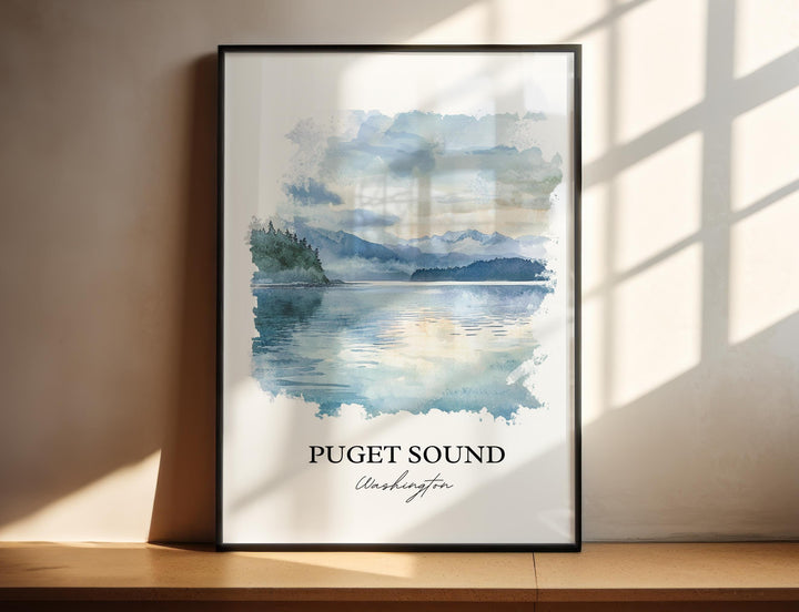 Puget Sound WA Wall Art, Camano Island Print, Washington State Watercolor, Puget Sound Gift, Travel Print, Travel Poster, Housewarming Gift