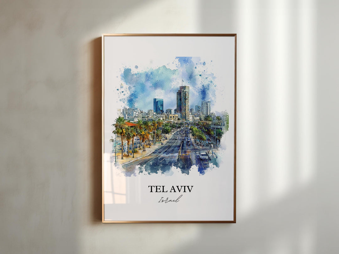 Tel Aviv Wall Art, Tel Aviv Skyline Print, Israel Watercolor Art, Tel Aviv Gift, Travel Print, Travel Poster, Housewarming Gift