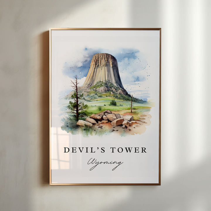 Devils Tower WY wall art - Wyoming, Devil's Tower poster print, Devils Tower Wedding gift, Birthday present, Custom Text, Perfect Gift