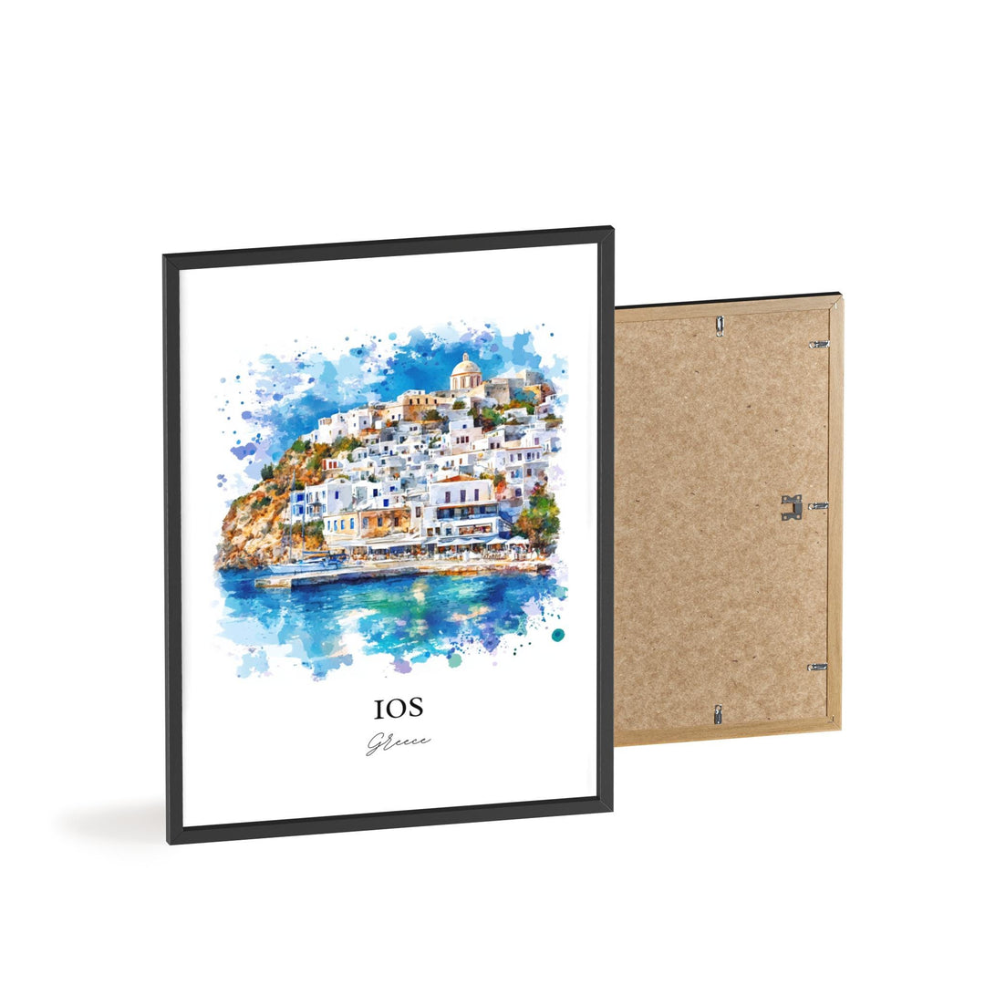 Ios Greece Wall Art, Cyclades Print, Greece Watercolor Art, Ios Greece Gift, Travel Print, Travel Poster, Housewarming Gift