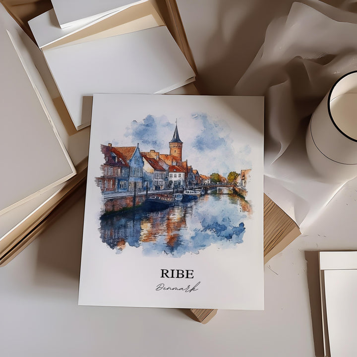 Ribe Denmark Wall Art, Jutland Print, Denmark Watercolor Art, Ribe Denmark Gift, Travel Print, Travel Poster, Housewarming Gift