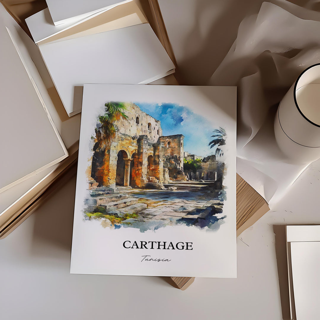Carthage Wall Art, Tunisia Print, Tunisia Watercolor Art, Carthage Tunisia Gift, Travel Print, Travel Poster, Housewarming Gift