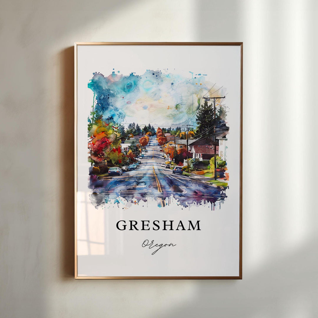 Gresham, Oregon, USA – Watercolor Art Print
