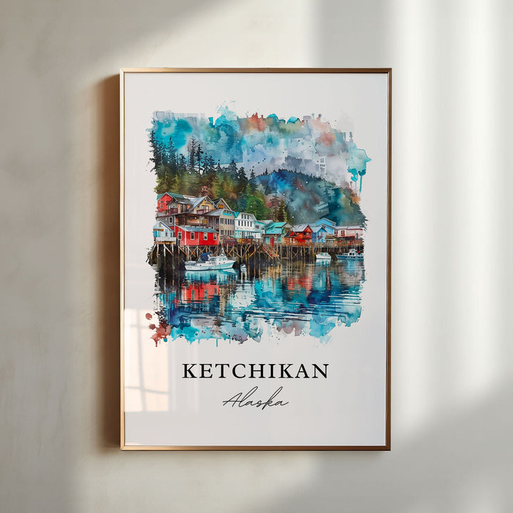 Ketchikan Wall Art, Revillagigedo Island Print, Ketchikan Watercolor, Inside Passage AK Gift,