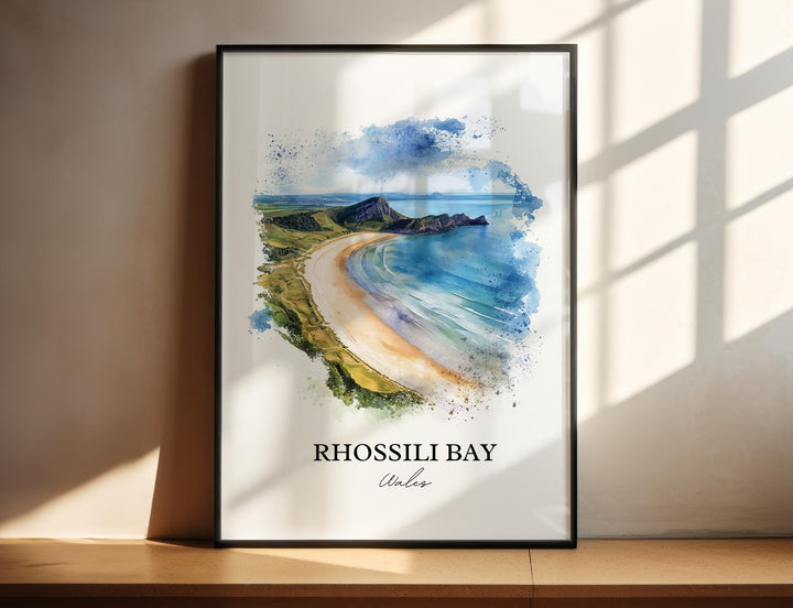 Rhossili Bay Wall Art, South Wales Print, Wales Watercolor Art, Rhossili Bay Gift, Travel Print, Travel Poster, Housewarming Gift