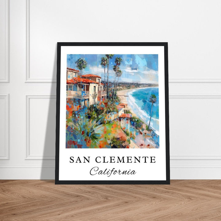 San Clemente traditional travel art - California, San Clemente poster, Wedding gift, Birthday present, Custom Text, Personalised Gift