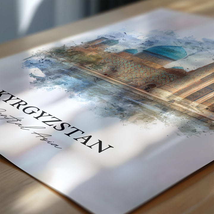 Kyrgyzstan Wall Art, Kyrgyzstan Print, Kyrgyzstan Watercolor Art, Kyrgyzstan Gift, Travel Print, Travel Poster, Housewarming Gift