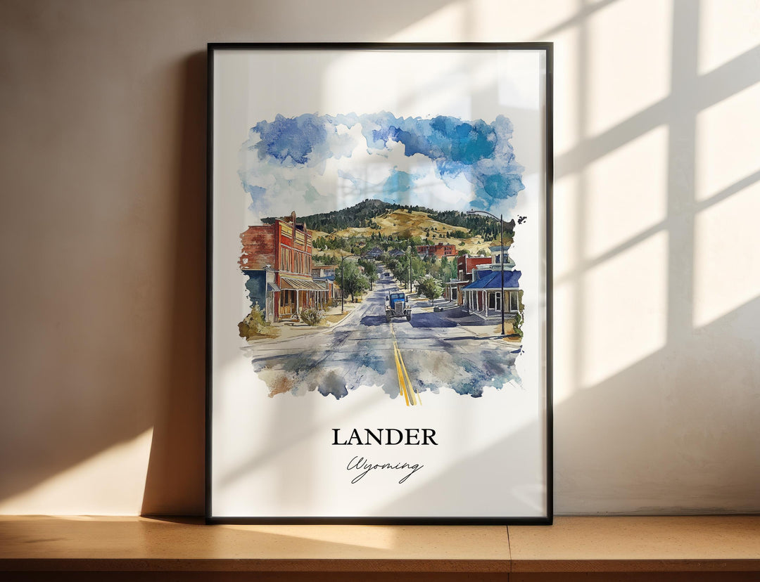 Lander WY Wall Art, Lander Wyoming Print, Wyoming Watercolor Art, Fremont County WY Gift, Travel Print, Travel Poster, Housewarming Gift