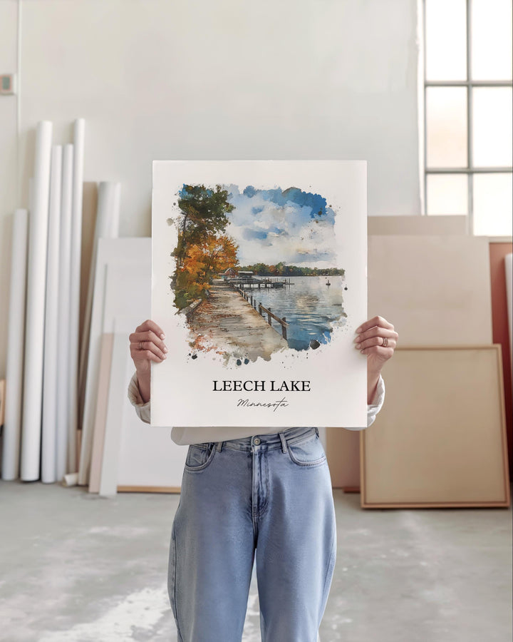 Leech Lake Wall Art, Cass County Print, Minnesota Watercolor Art, Leech Lake MN Gift, Travel Print, Travel Poster, Housewarming Gift
