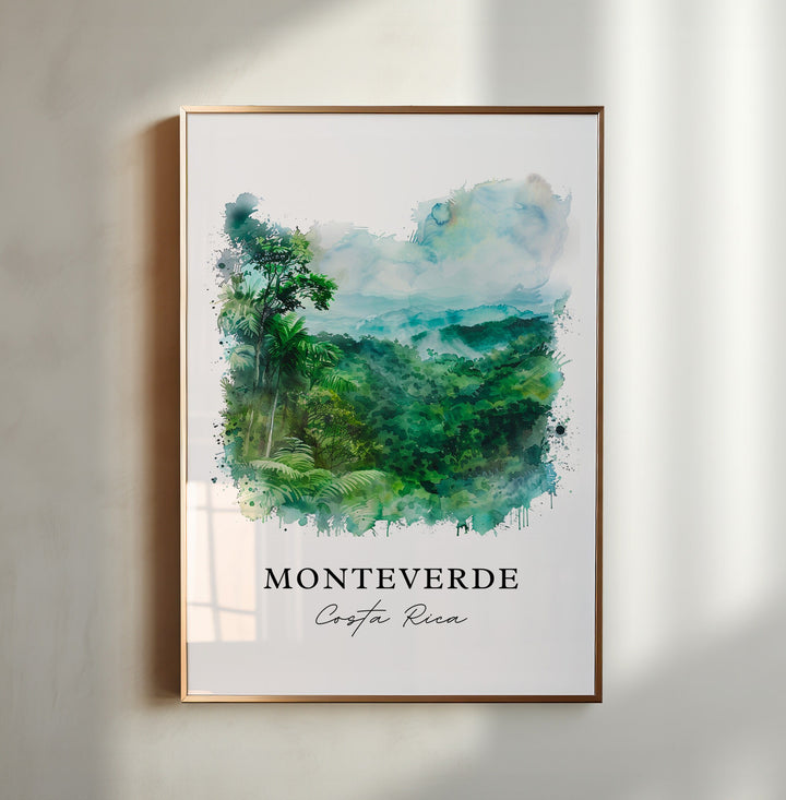 Monteverde CR Wall Art, Monteverde Costa Rica Print, Monteverde Watercolor, Puntarenas Gift,