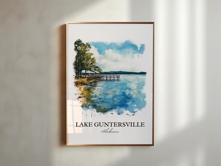 Lake Guntersville Wall Art, Bridgeport AL Print, Alabama Watercolor, Lake Guntersville Gift, Travel Print, Travel Poster, Housewarming Gift