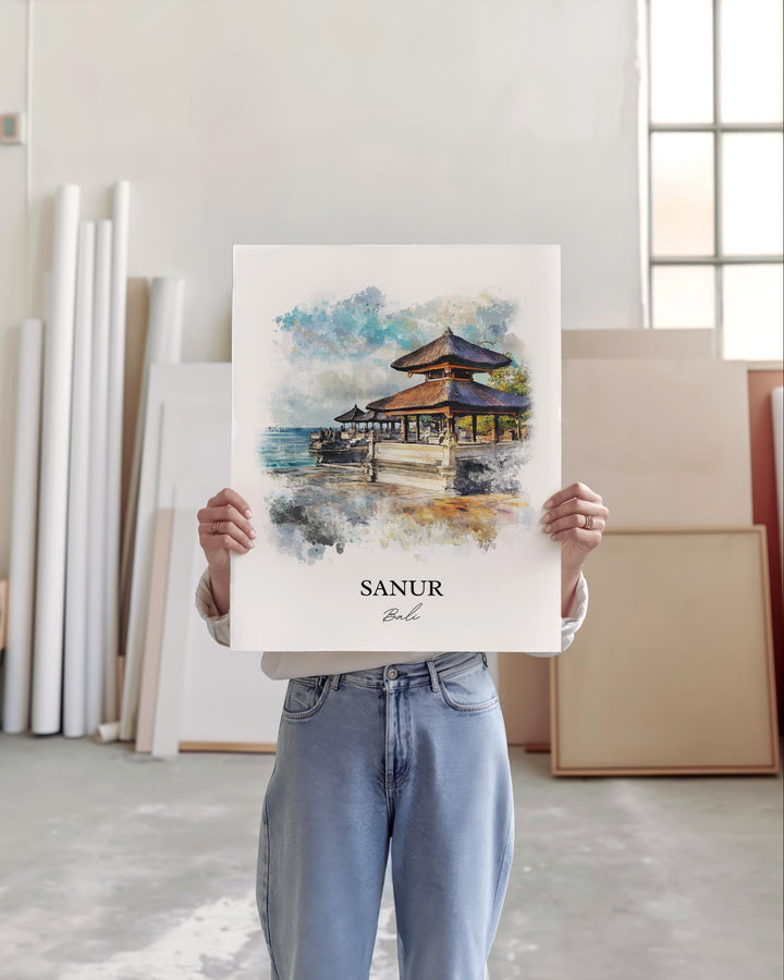 Sanur Bali Wall Art, Sanur Print, Bali Watercolor Art, Sanur Bali Gift, Travel Print, Travel Poster, Housewarming Gift
