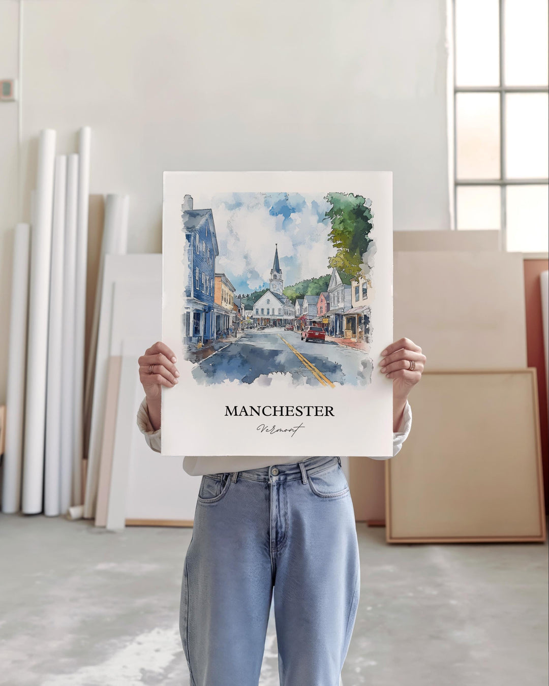 Manchester VT Wall Art, Bennington County Print, Vermont Watercolor Art, Manchester VT Gift, Travel Print, Travel Poster, Housewarming Gift