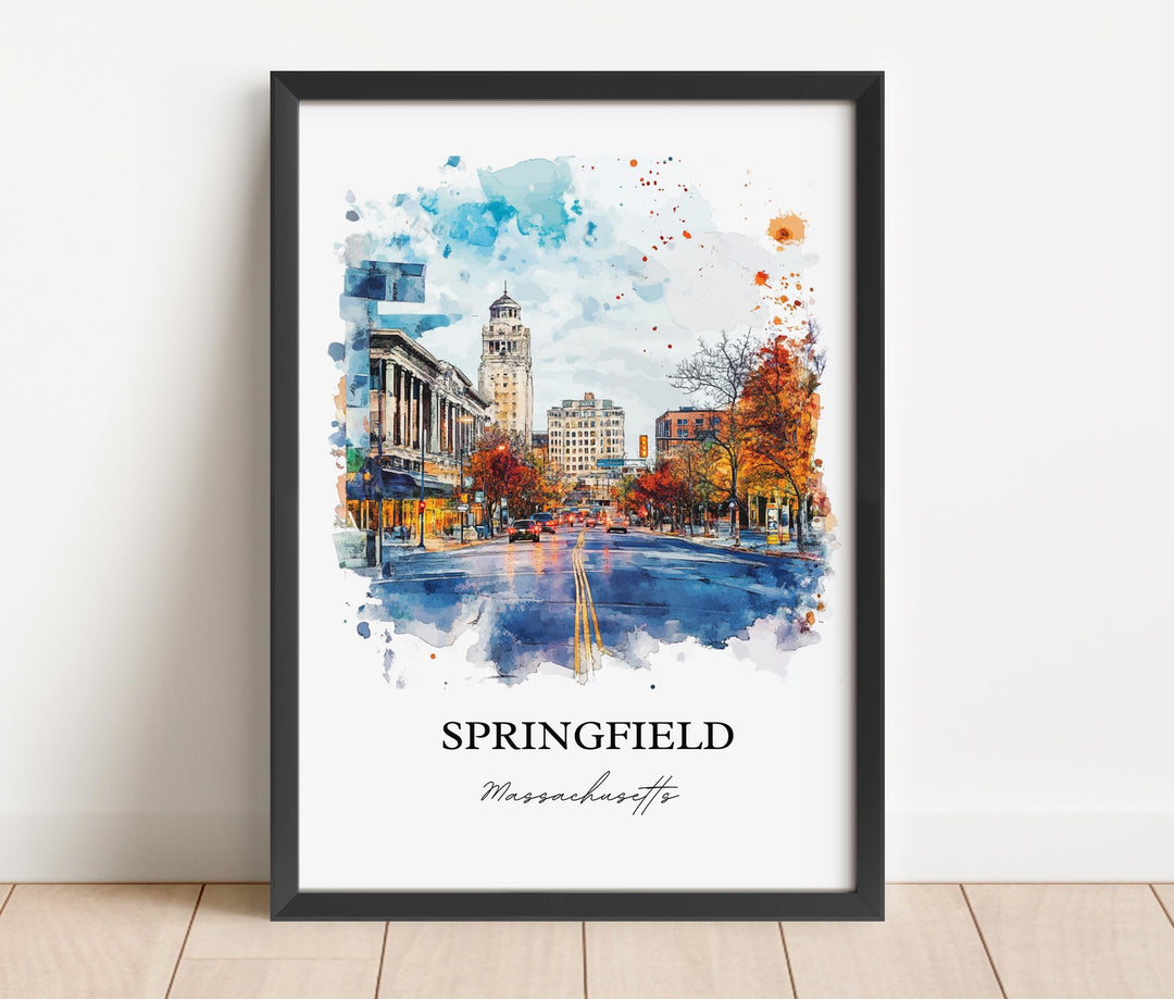 Springfield MA Wall Art, Connecticut River Print, MA Watercolor Art, Springfield MA Gift, Travel Print, Travel Poster, Housewarming Gift