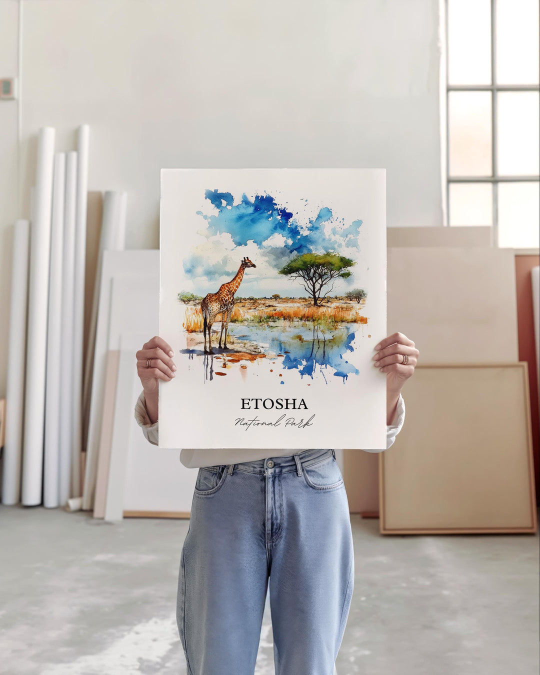 Etosha National Park Wall Art, Namibia Print, Namibia Watercolor Art, Etosha Park Gift, Travel Print, Travel Poster, Housewarming Gift