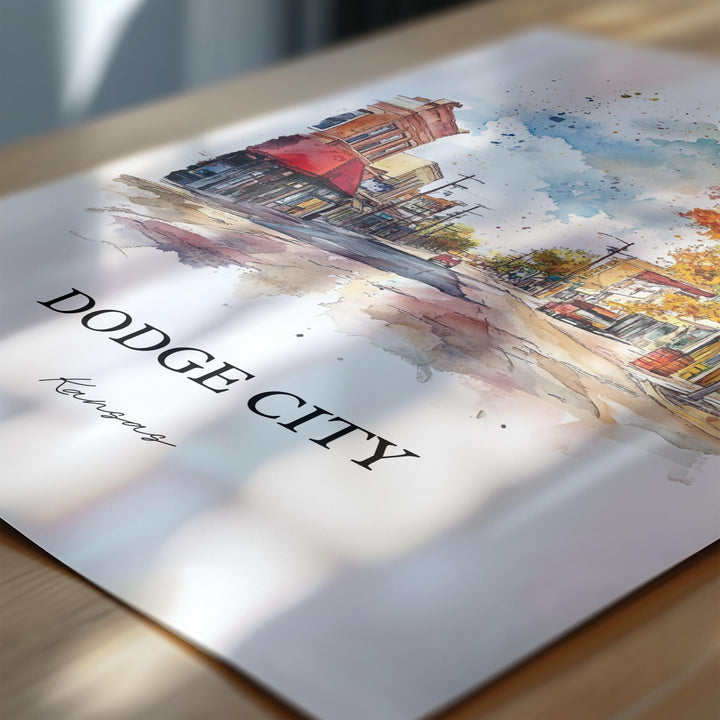 Dodge City Wall Art, Ford County Print, Kansas Watercolor Art, Dodge City KS Gift, Travel Print, Travel Poster, Housewarming Gift
