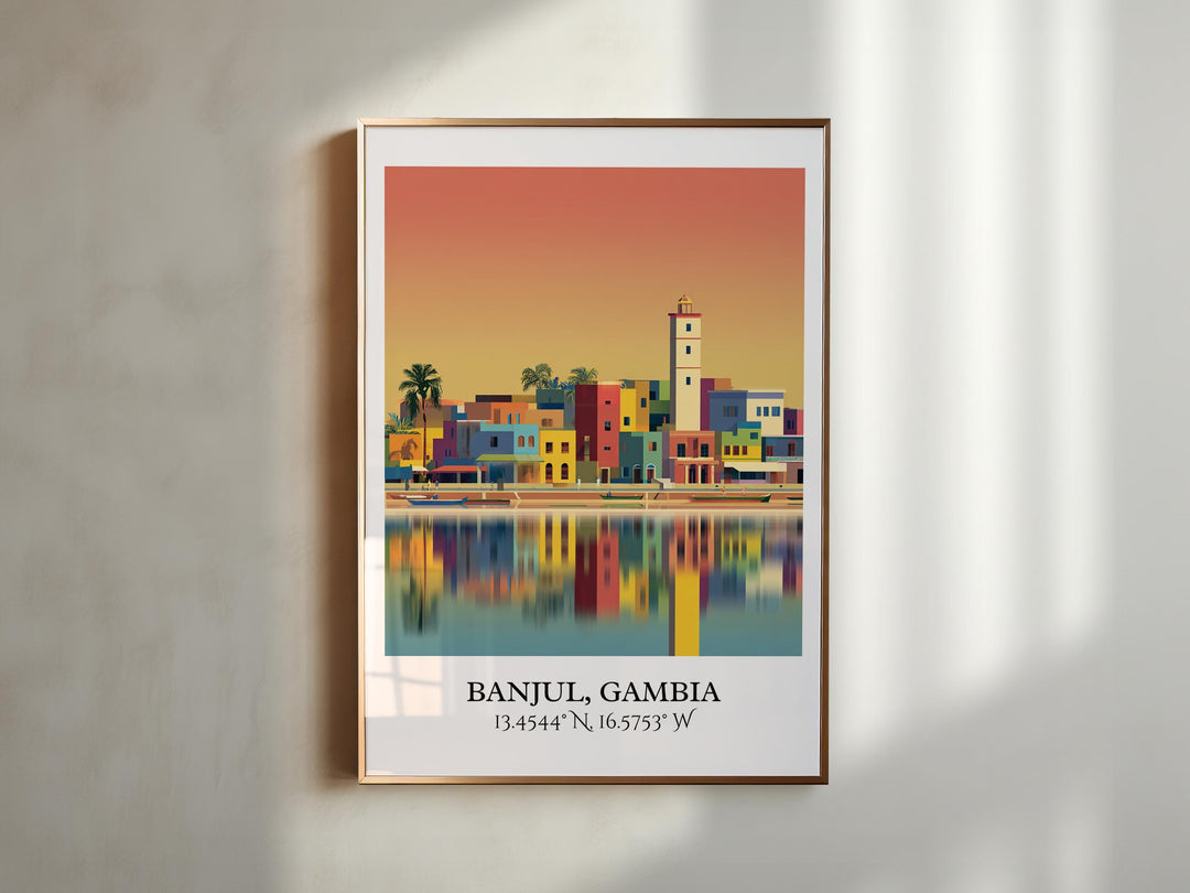Banjul Art, Banjul Retro Travel Art, Banjul Gambia Home Decor, Gambia Gift, Gambia Travel Art, Travel Prints, Housewarming Gift