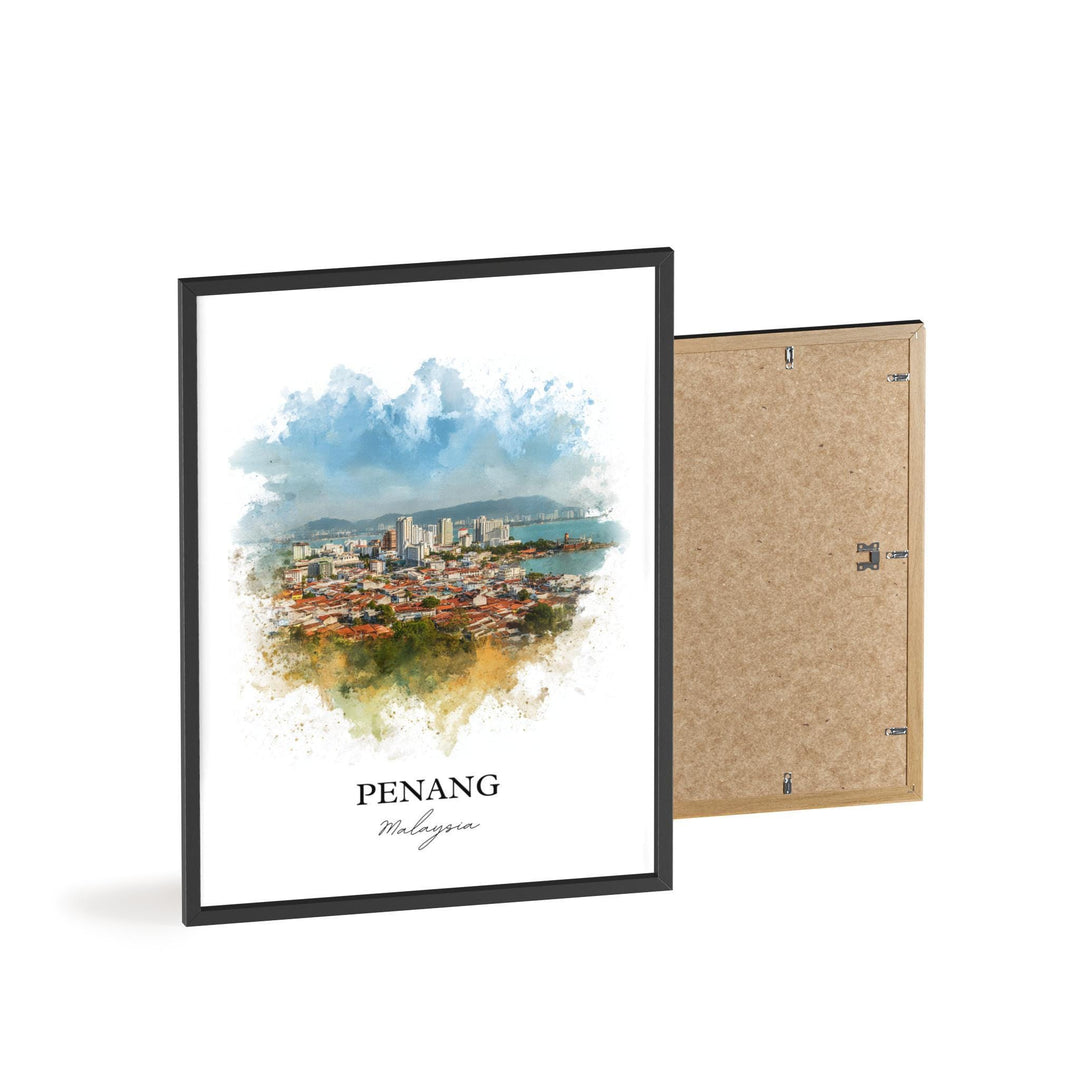 Penang Wall Art, Penang Malaysia Print, Malaysia Watercolor Art, Penang Malaysia Gift, Travel Print, Travel Poster, Housewarming Gift