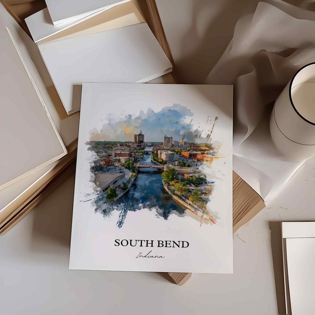 South Bend, Indiana Wall Art, South Bend Print, Indiana Watercolor Art, South Bend Indiana Gift, Travel Print, Travel Poster, Housewarming Gift