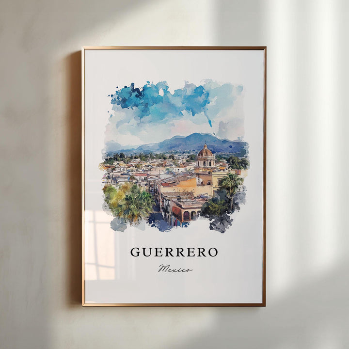 Guerrero MX Wall Art, Guerrero Print, Guerrero State Watercolor Art, Guerrero Mexico Gift,