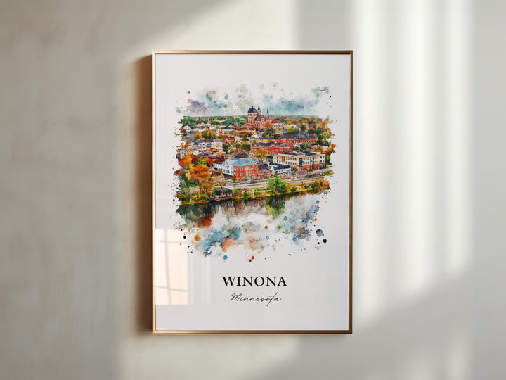 Winona MN Wall Art, Rochester MN Print, Minnesota Watercolor Art, Winona Minnesota Gift, Travel Print, Travel Poster, Housewarming Gift