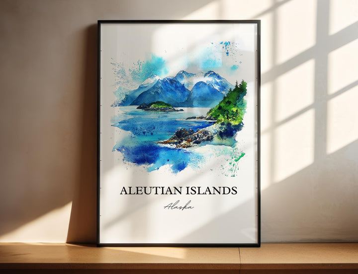Aleutian Islands Wall Art, Alaska Print, Aleut Islands Watercolor Art, Aleutian Islands Gift, Travel Print, Travel Poster, Housewarming Gift