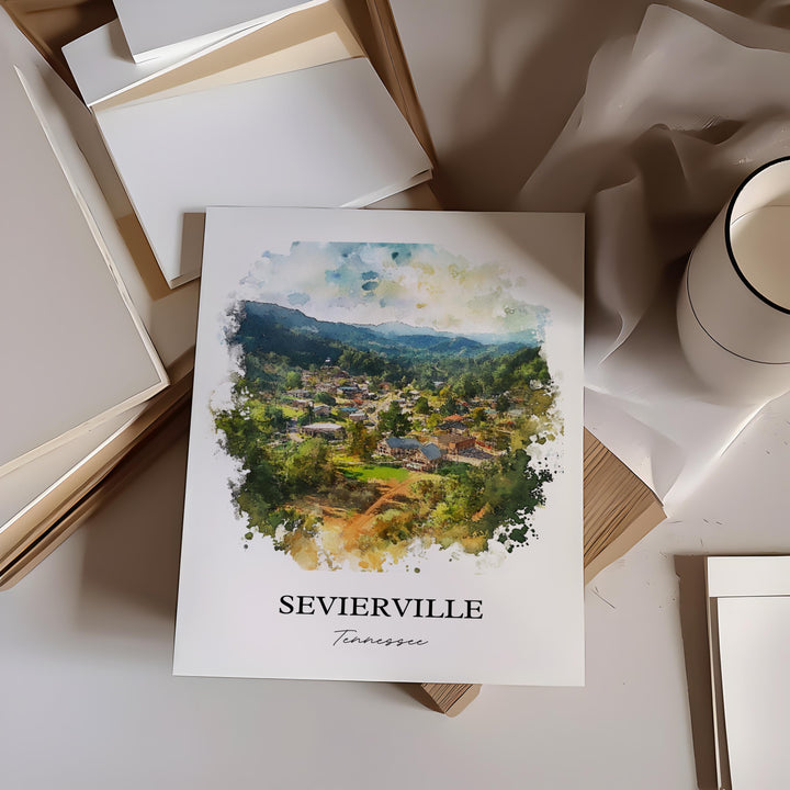 Sevierville TN Wall Art, Great Smoky Mountains Print, TN Watercolor Art, Sevierville Gift, Travel Print, Travel Poster, Housewarming Gift