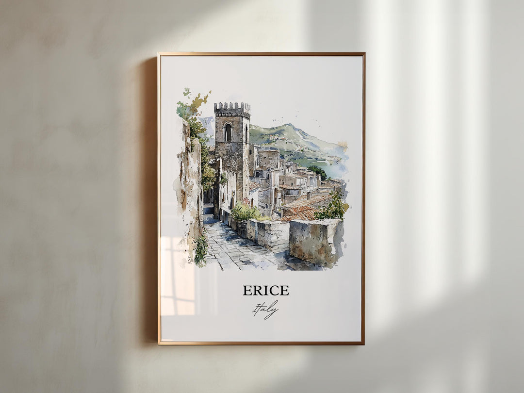 Erice Italy Wall Art, Sicily Print, Italy Watercolor Art, Erice Italy Gift, Travel Print, Travel Poster, Housewarming Gift