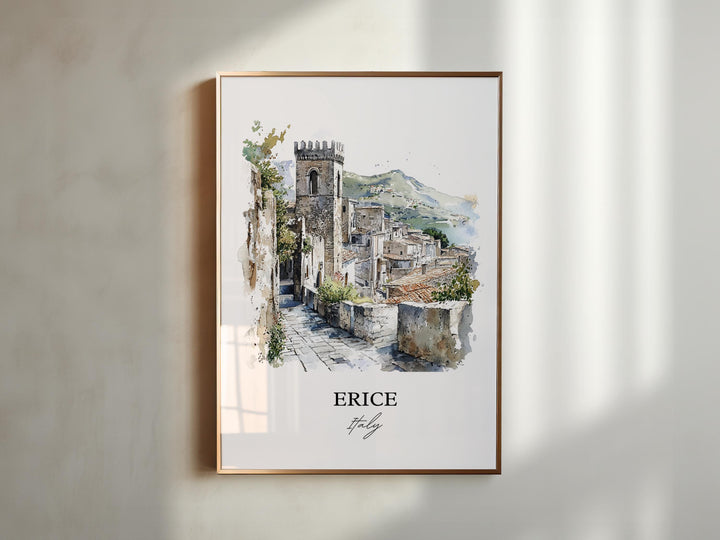 Erice Italy Wall Art, Sicily Print, Italy Watercolor Art, Erice Italy Gift, Travel Print, Travel Poster, Housewarming Gift