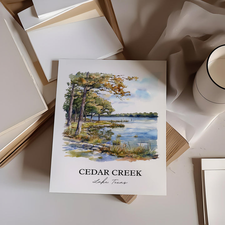 Cedar Creek Lake Wall Art, Kaufman County Print, Texas Watercolor Art, Cedar Creek Lake Gift, Travel Print, Travel Poster, Housewarming Gift