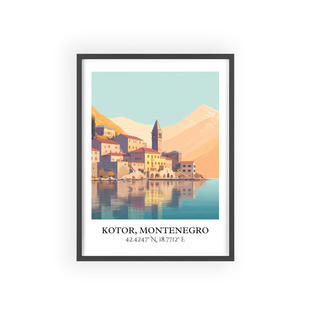 Kotor Art, Kotor Retro Travel Art, Kotor Montenegro Home Decor, Montenegro Gift, Balkans Travel Art, Travel Prints, Housewarming Gift