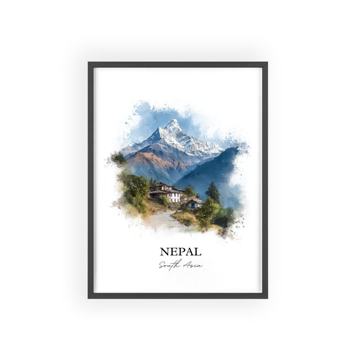 Nepal Wall Art, Nepal Print, Nepal Watercolor Art, Nepal Country Gift, Travel Print, Travel Poster, Housewarming Gift