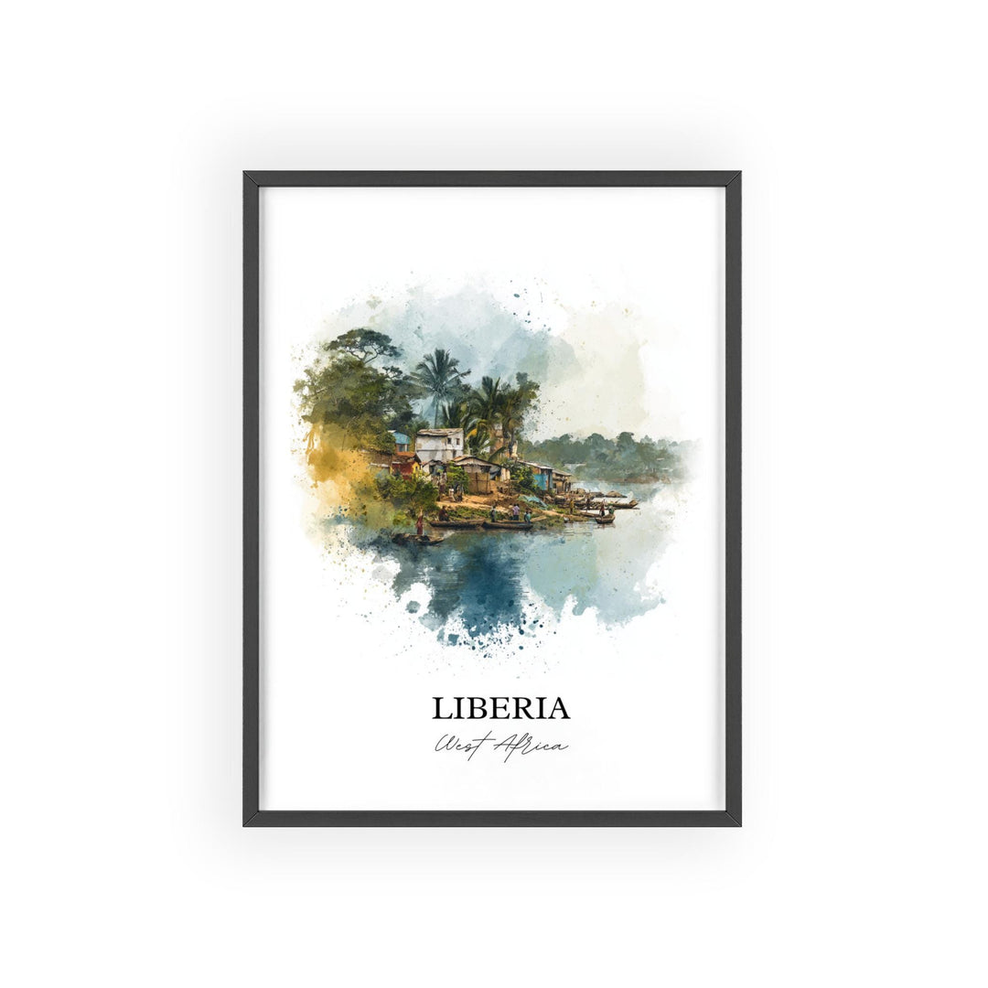 Liberia Wall Art, Africa Print, Liberia Watercolor Art, Liberia Africa Gift, Travel Print, Travel Poster, Housewarming Gift