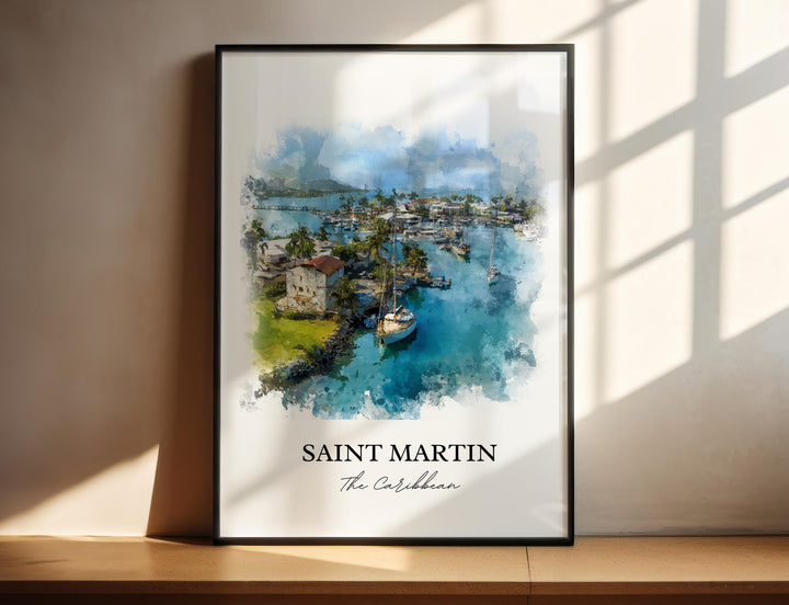 Saint Martin Wall Art, Saint Martin Print, St. Martin Watercolor Art, Caribbean Islands Gift, Travel Print, Travel Poster, Housewarming Gift