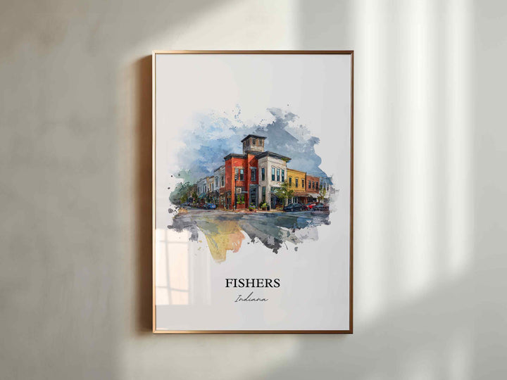 Fishers, Indiana Wall Art, Fishers Print, Indiana Watercolor Art, Hamilton County IN Gift, Travel Print, Travel Poster, Housewarming Gift