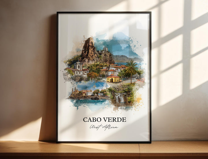 Cabo Verde Wall Art, West Africa Print, Cabo Verde Watercolor Art, Cabo Verde Gift, Travel Print, Travel Poster, Housewarming Gift