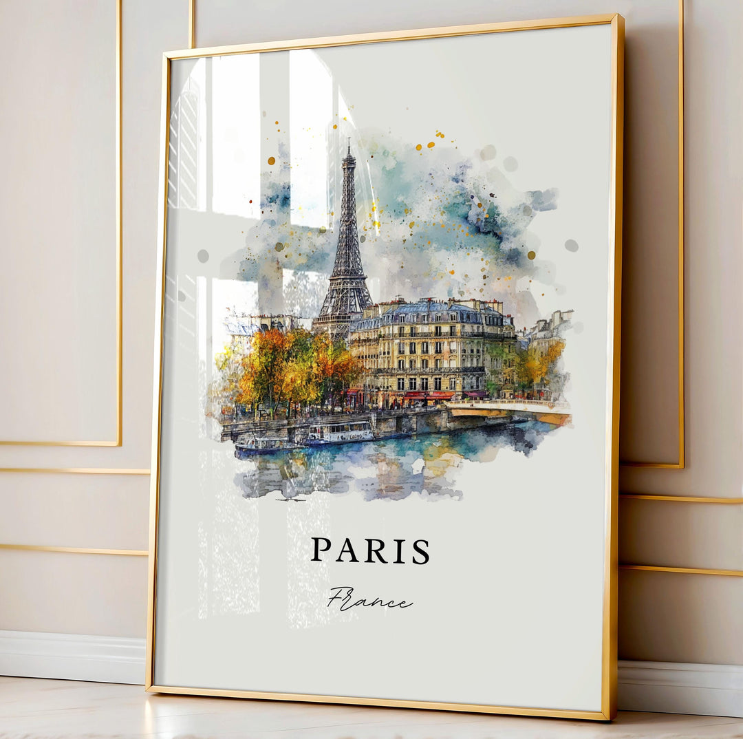 Paris France Wall Art, Paris Print, Paris Watercolor Art, Paris Skyline Gift, Paris FR Travel Poster, Housewarming Gift