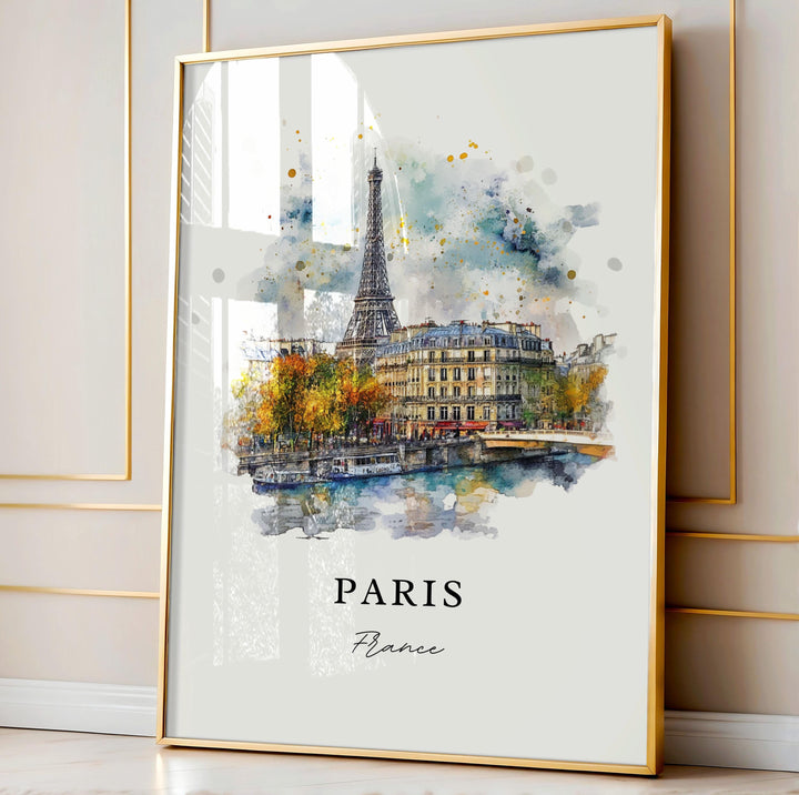 Paris France Wall Art, Paris Print, Paris Watercolor Art, Paris Skyline Gift, Paris FR Travel Poster, Housewarming Gift
