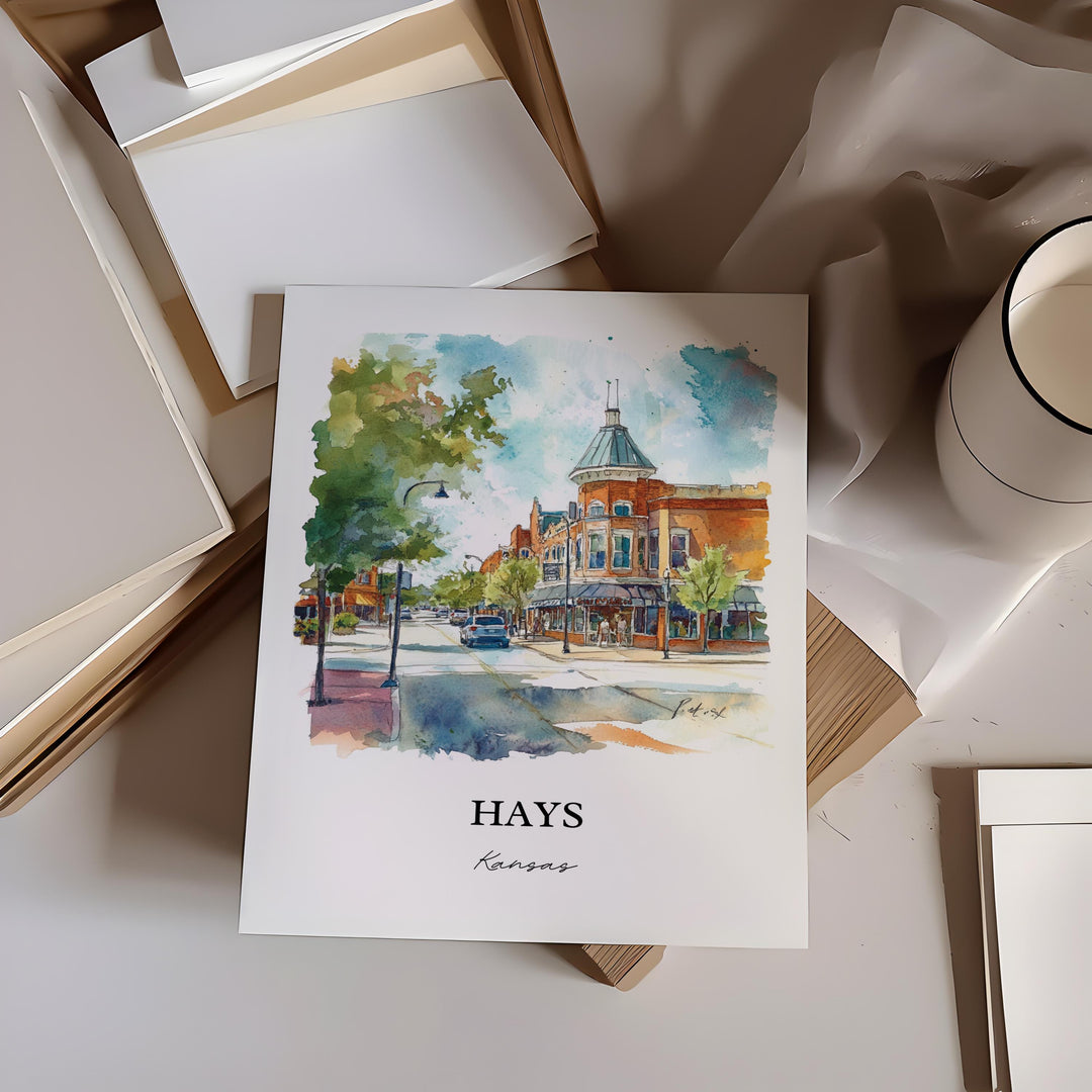 Hays Kansas Wall Art, Ellis County Print, Kansas Watercolor Art, Hays KS Gift, Travel Print, Travel Poster, Housewarming Gift