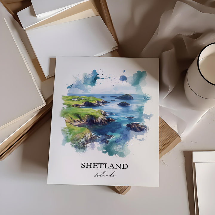 Shetland Islands Wall Art, Orkney Print, Scotland Watercolor Art, Shetland Islands Gift, Travel Print, Travel Poster, Housewarming Gift