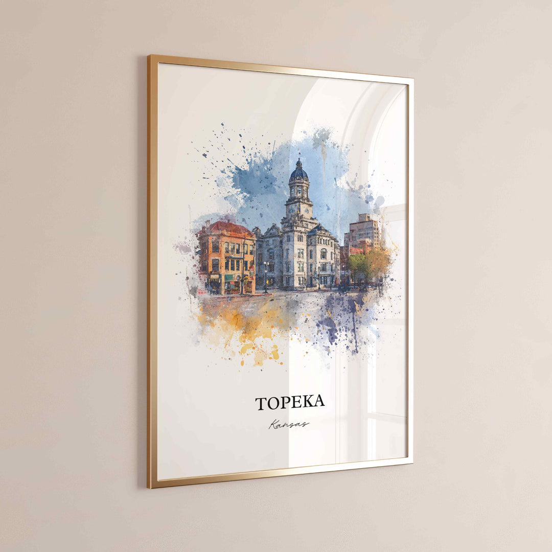 Topeka Kansas Wall Art, Topeka Print, Kansas Watercolor Art, Topeka Skyline Gift, Travel Print, Travel Poster, Housewarming Gift